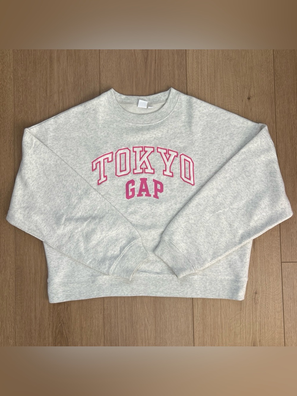 GAP Crewneck Sweatshirt in Light Gray with Pink Logo